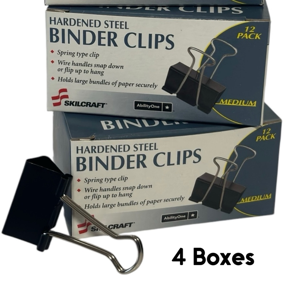 SKILCRAFT hardened steel binder clips 4 Boxes NIB